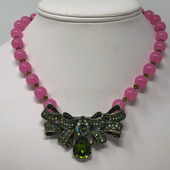 Green Vintage Brooch Necklace - Picture 1 of 6